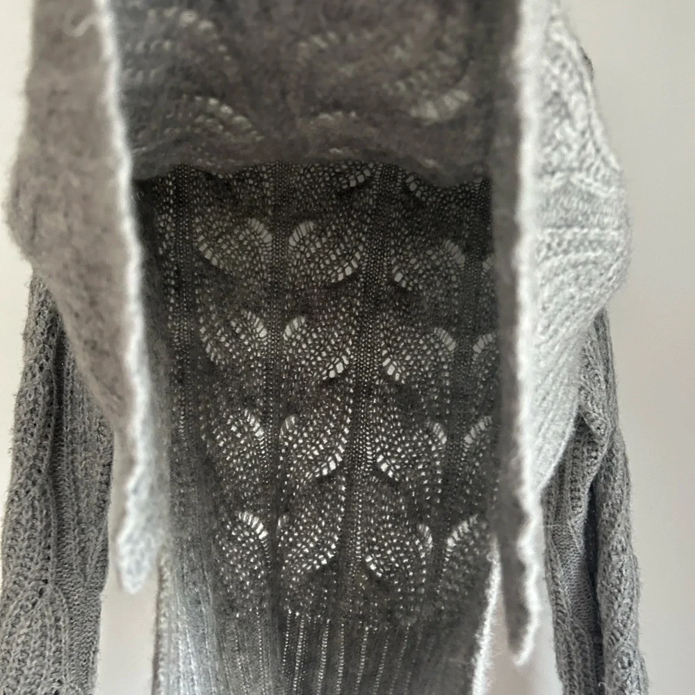 J. Crew Gray Pointelle Alpaca Cable Knit Sweater